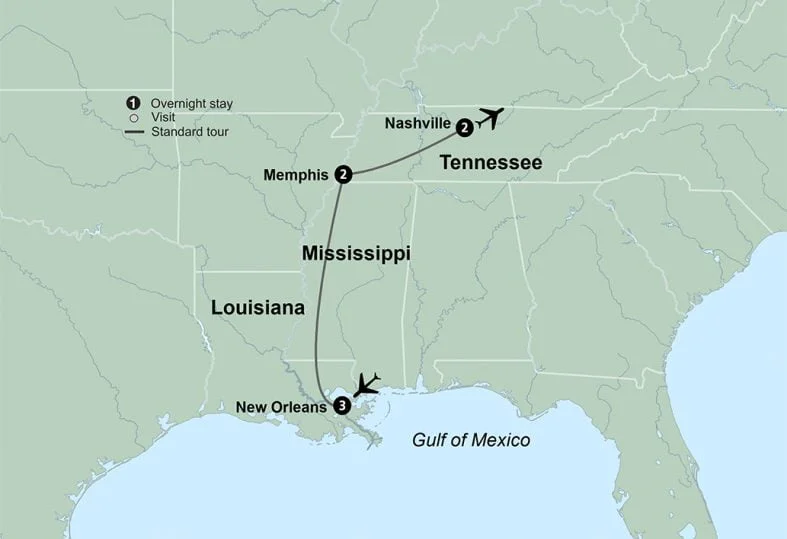 tour route map for Music Cities