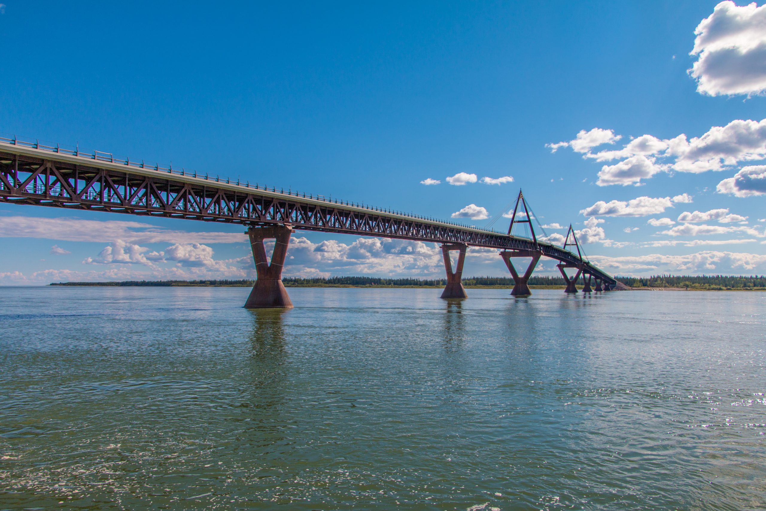 view of bridge crossing Mackenzie River in Northwest Territories