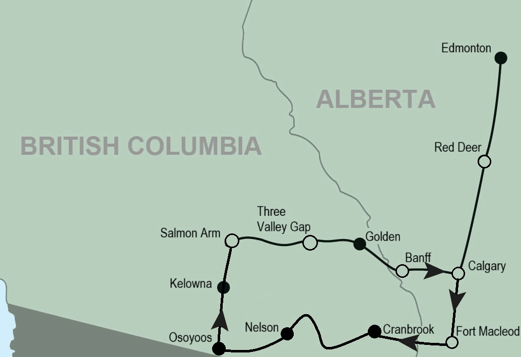 Okanagan Desert, Lakes & Vineyards Tour Map Okanagan Desert, Lakes & Vineyards Tour Map